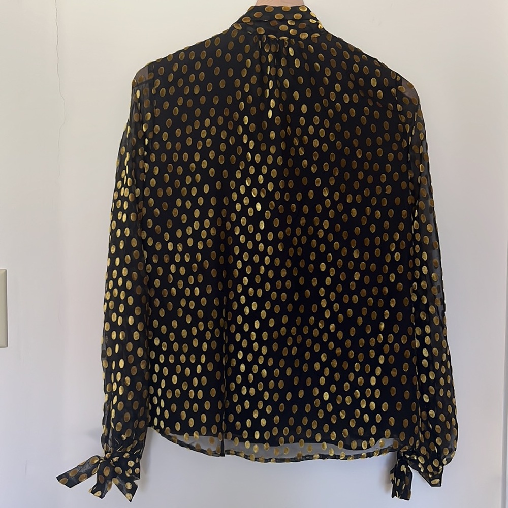 Express Long Sleeve Sheer Lined Gold Velvet Dot Blouse Size Small - Picture 5 of 11